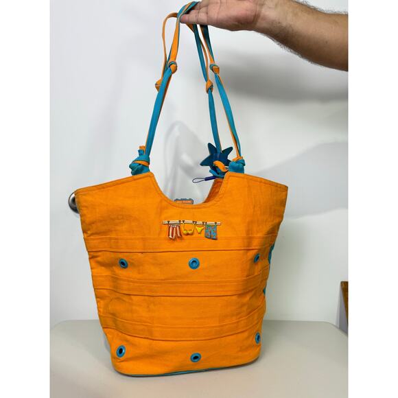 Anne Ormsby Surviving Stress Tote Washed Canvas Embroidered Shells Wood - Picture 8 of 16